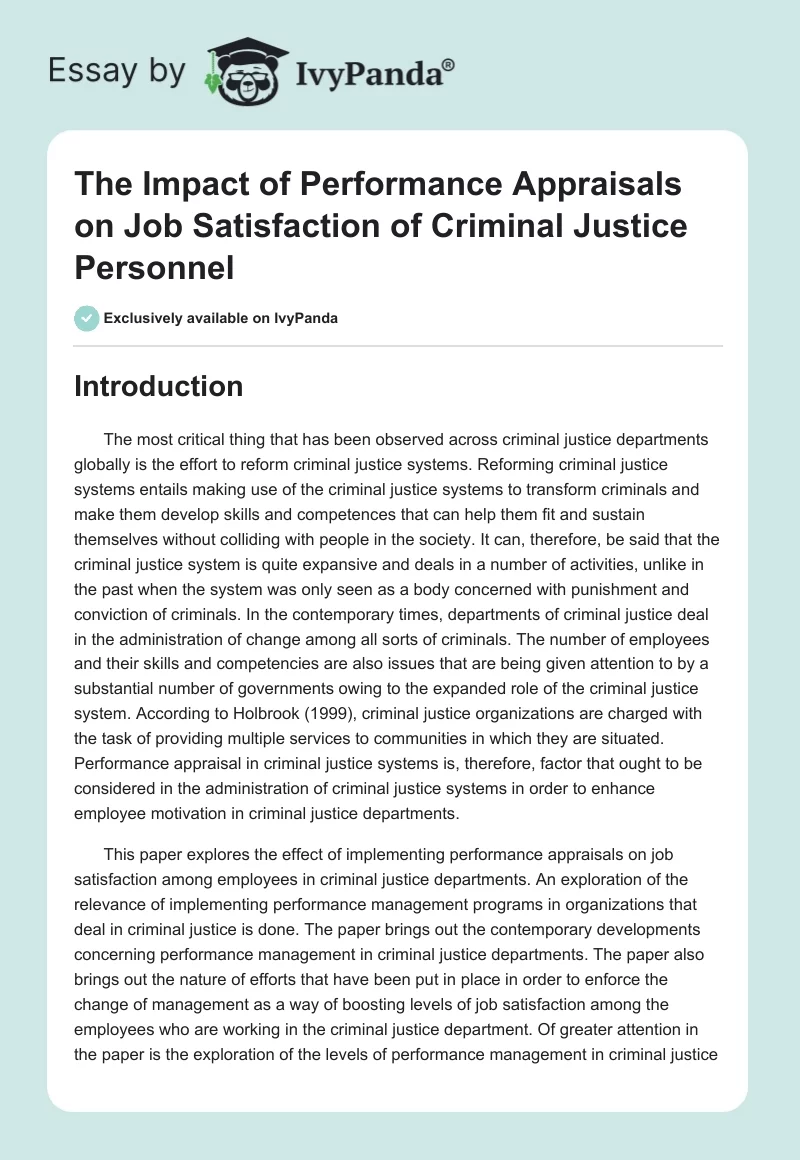 The Impact of Performance Appraisals on Job Satisfaction of Criminal Justice Personnel. Page 1