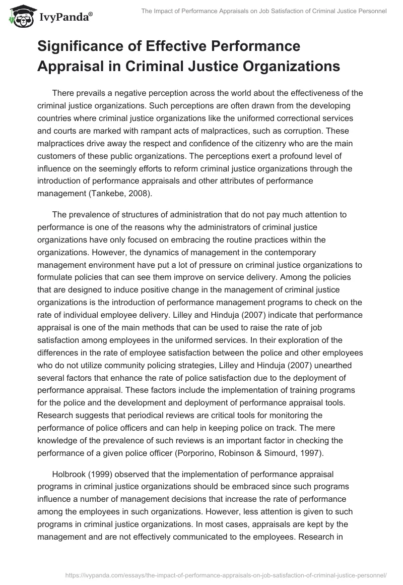 The Impact of Performance Appraisals on Job Satisfaction of Criminal Justice Personnel. Page 4