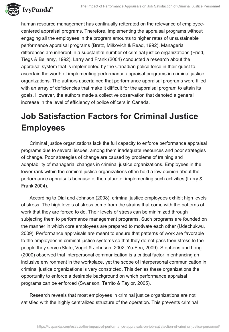 The Impact of Performance Appraisals on Job Satisfaction of Criminal Justice Personnel. Page 5