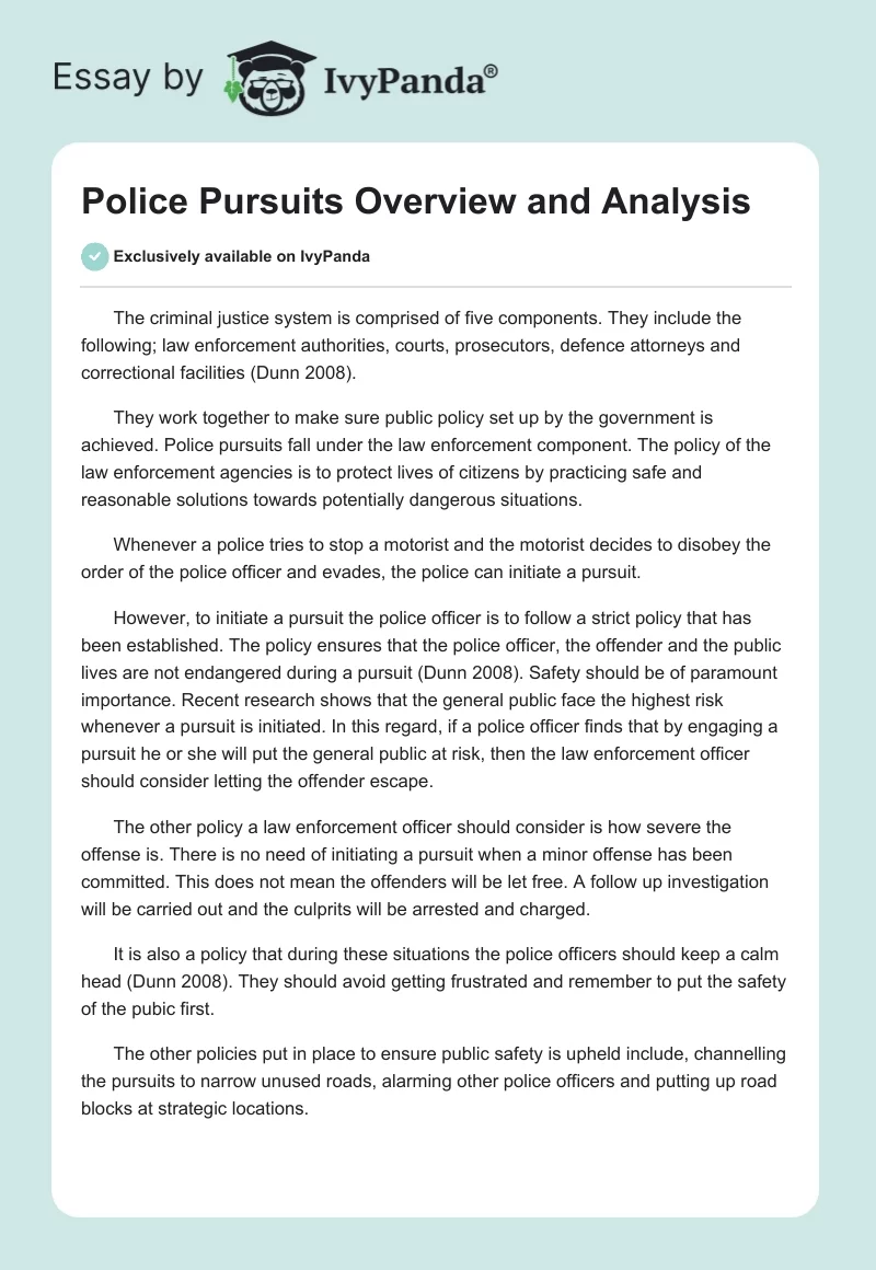 Police Pursuits Overview and Analysis. Page 1