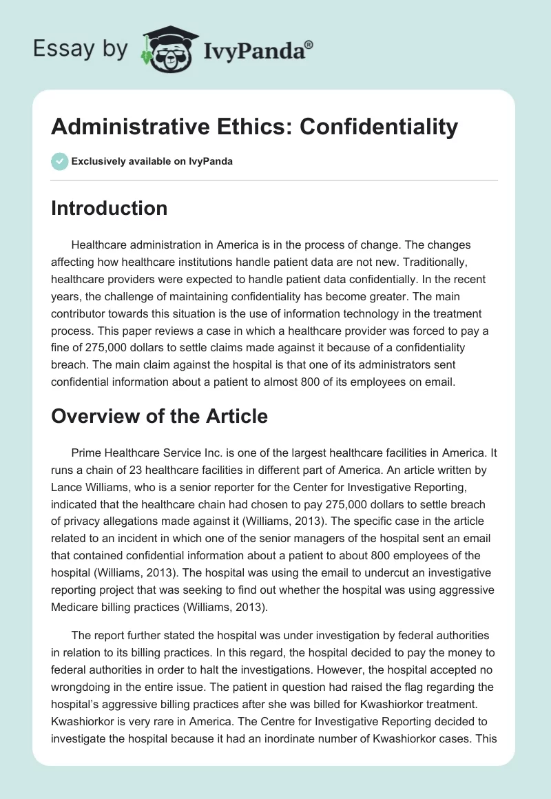 Administrative Ethics: Confidentiality. Page 1