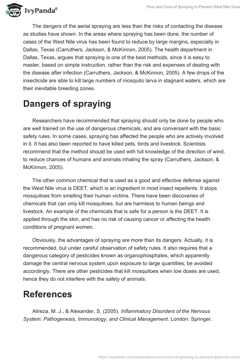 Pros and Cons of Spraying to Prevent West Nile Virus. Page 2