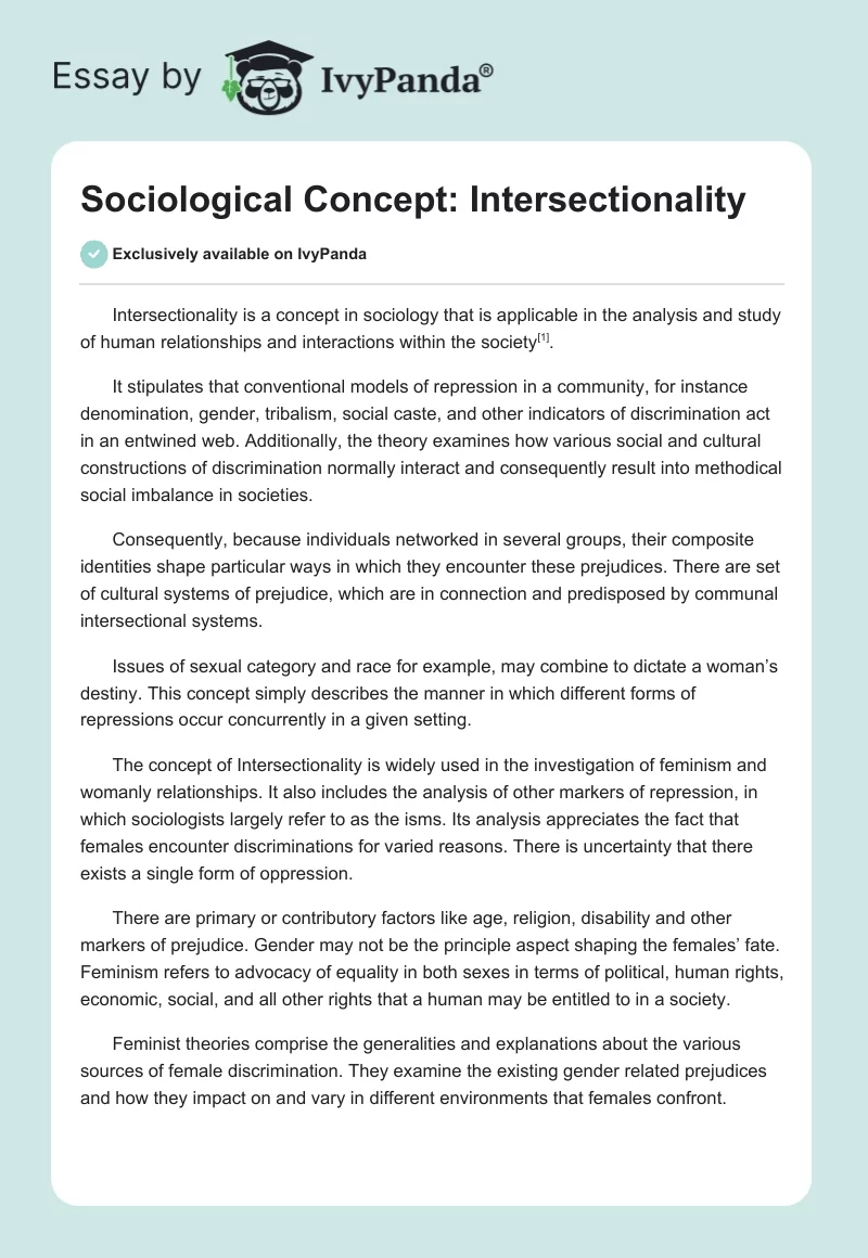 Sociological Concept: Intersectionality. Page 1