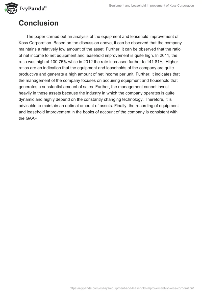 Equipment and Leasehold Improvement of Koss Corporation. Page 3