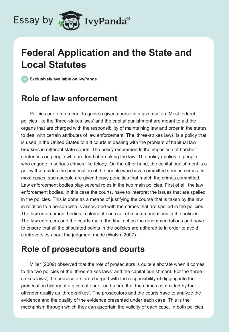 Federal Application and the State and Local Statutes. Page 1