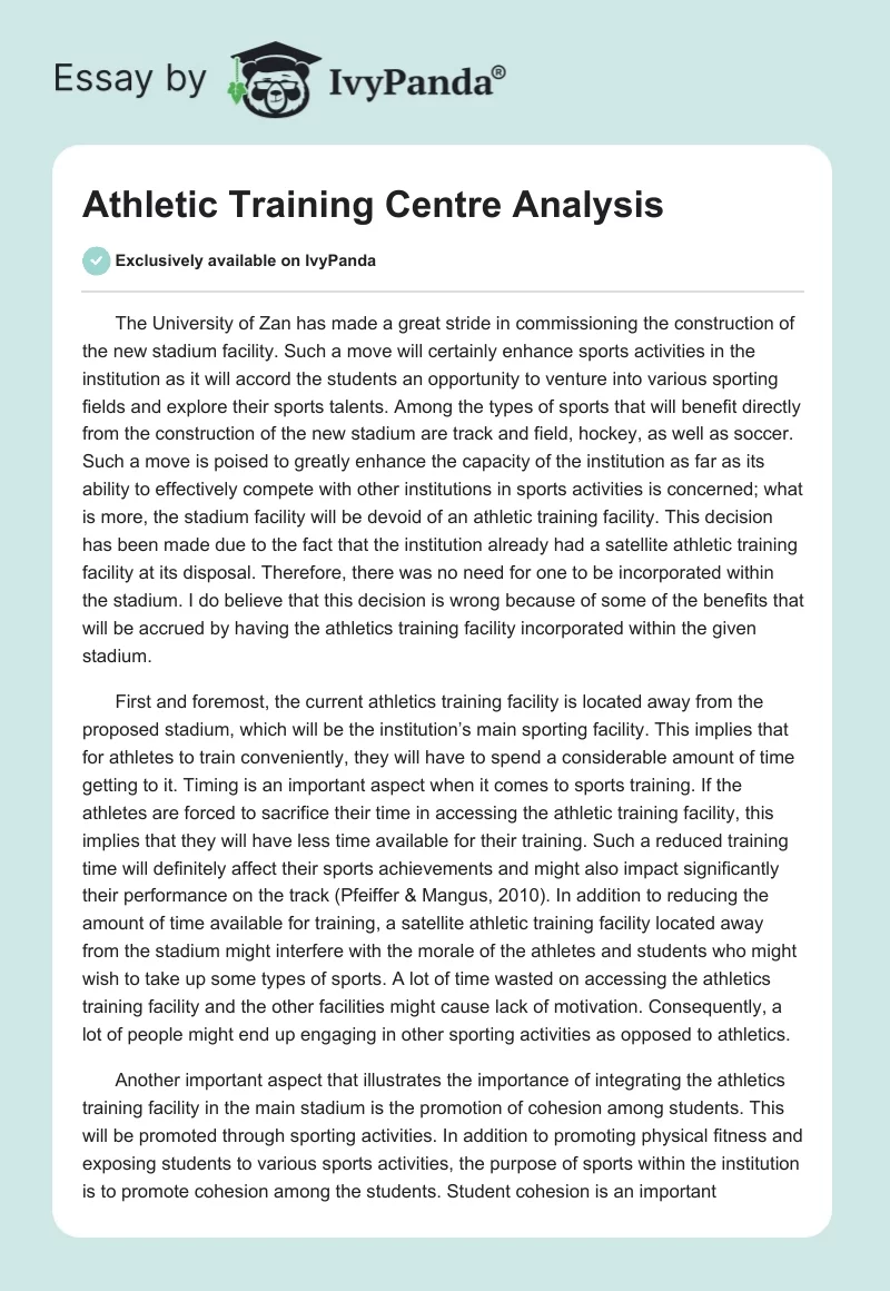 Athletic Training Centre Analysis. Page 1