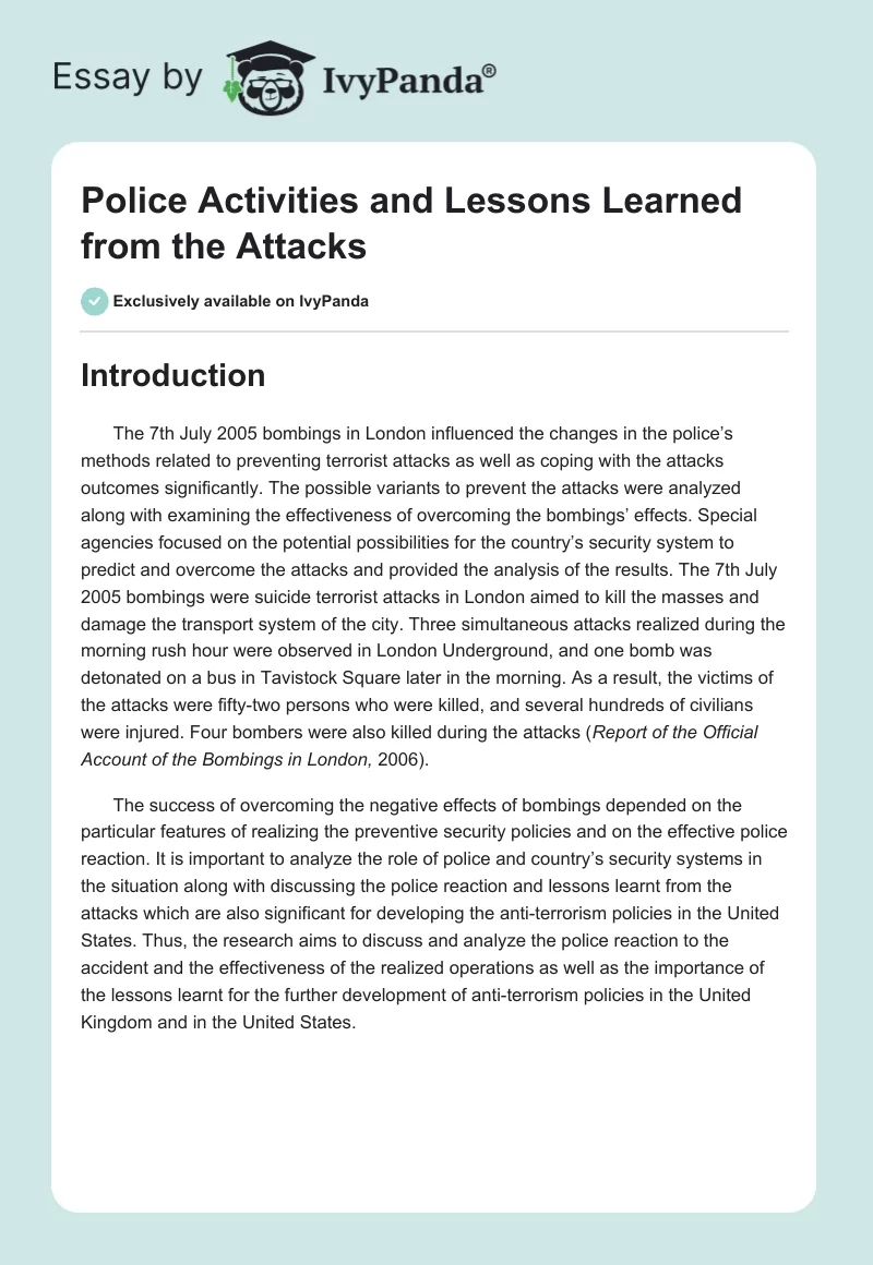 Police Activities and Lessons Learned From the Attacks. Page 1