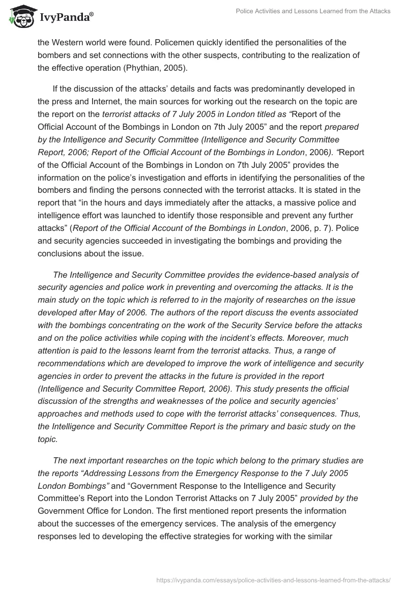 Police Activities and Lessons Learned From the Attacks. Page 4