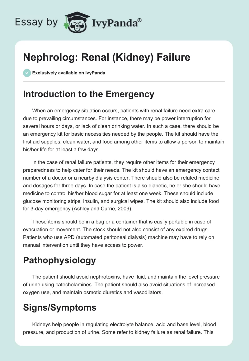 Nephrolog: Renal (Kidney) Failure. Page 1