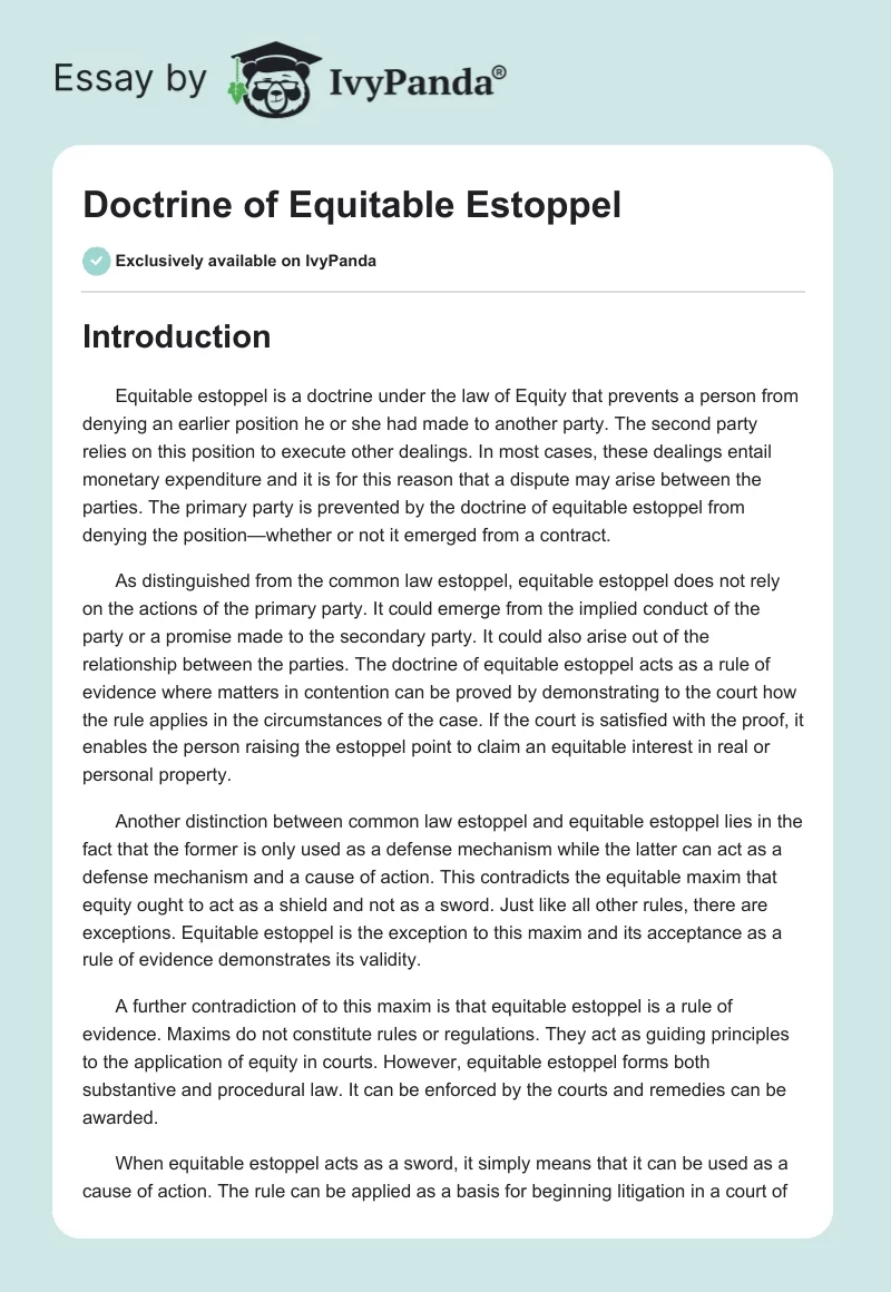 Doctrine of Equitable Estoppel. Page 1