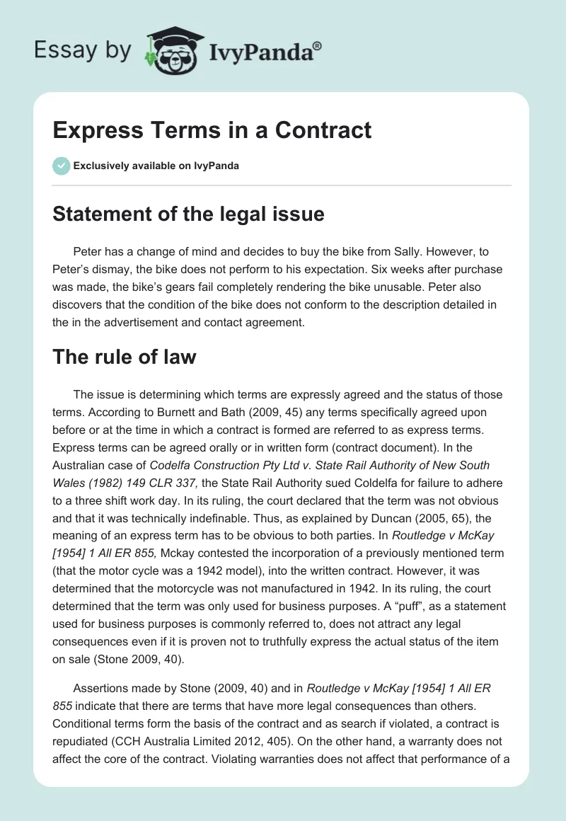 Express Terms in a Contract. Page 1