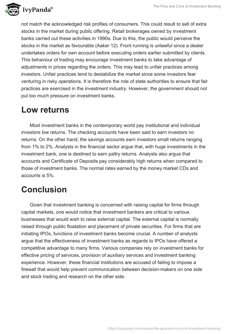 The Pros and Cons of Investment Banking. Page 4