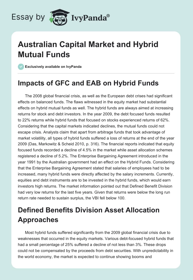 Australian Capital Market and Hybrid Mutual Funds. Page 1