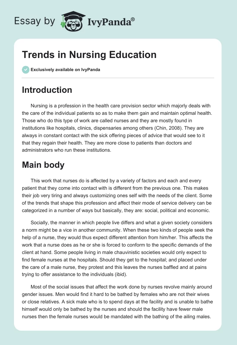 Trends in Nursing Education. Page 1