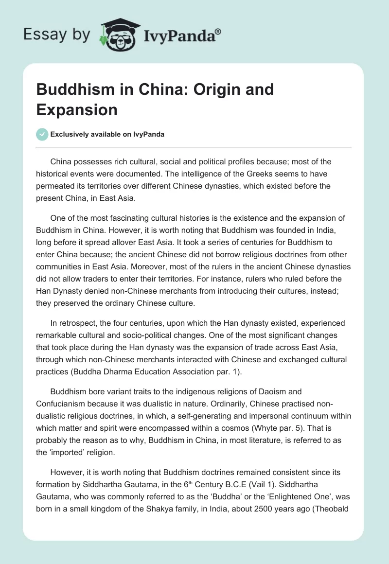 Buddhism in China: Origin and Expansion. Page 1