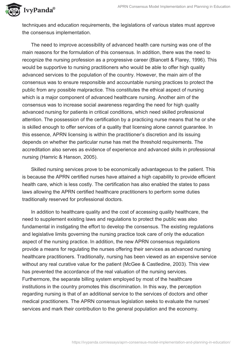 APRN Consensus Model Implementation and Planning in Education. Page 2
