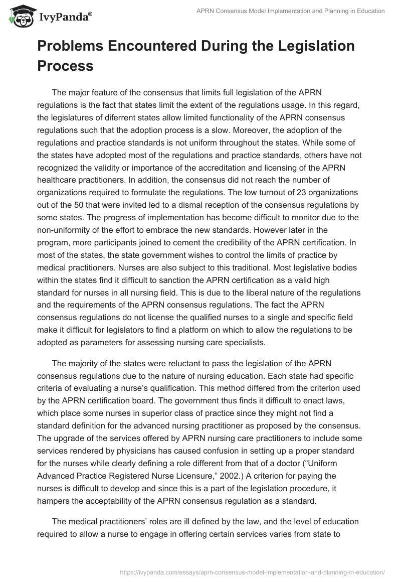 APRN Consensus Model Implementation and Planning in Education. Page 3