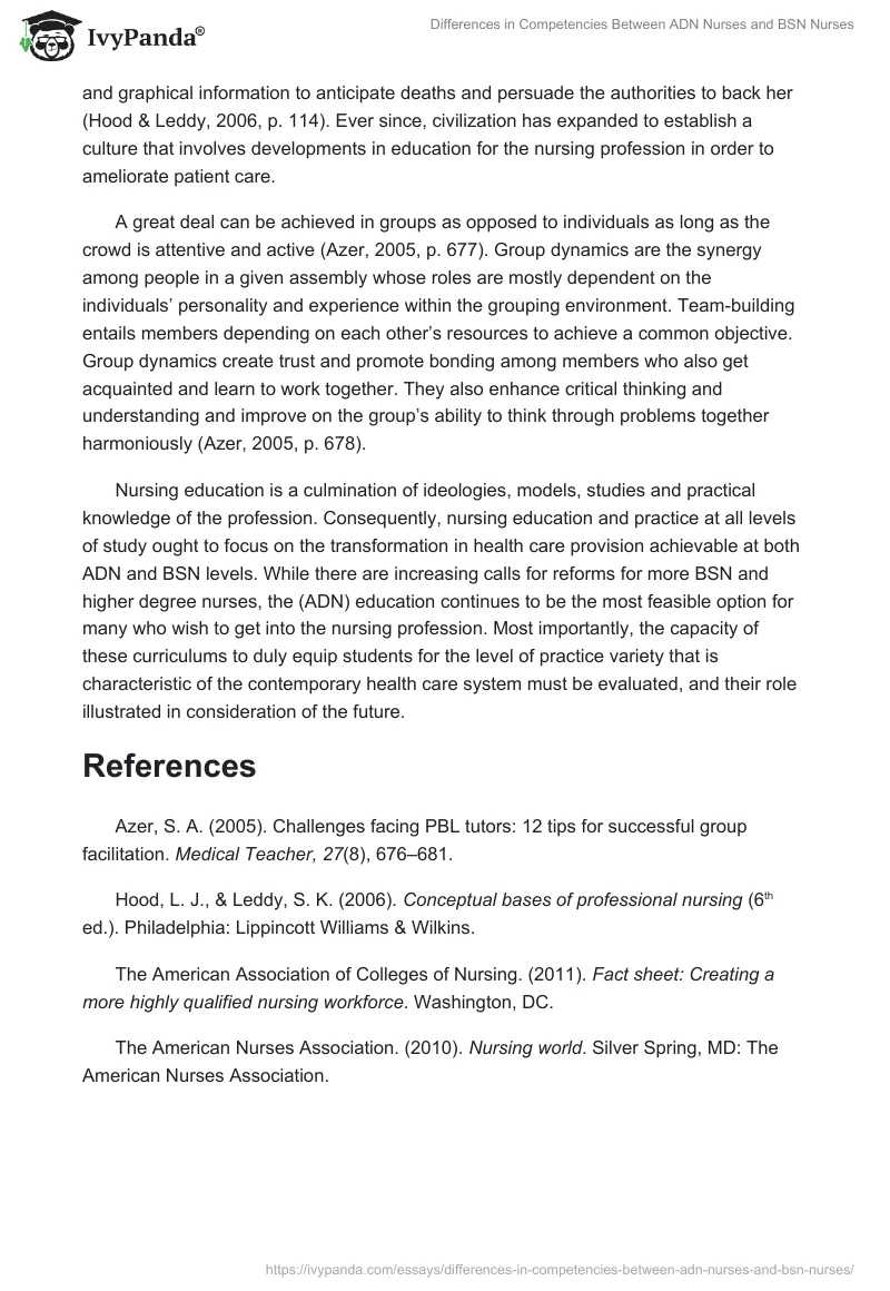 Differences in Competencies Between ADN Nurses and BSN Nurses. Page 2