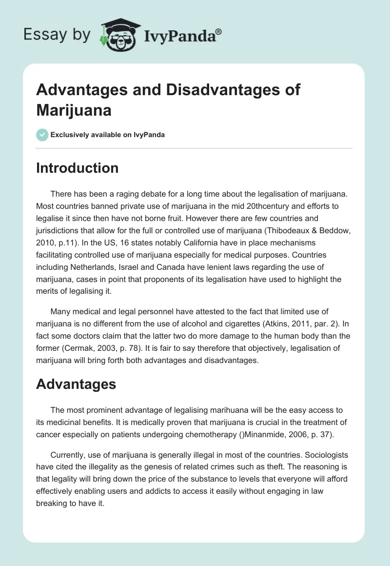 Advantages and Disadvantages of Marijuana. Page 1