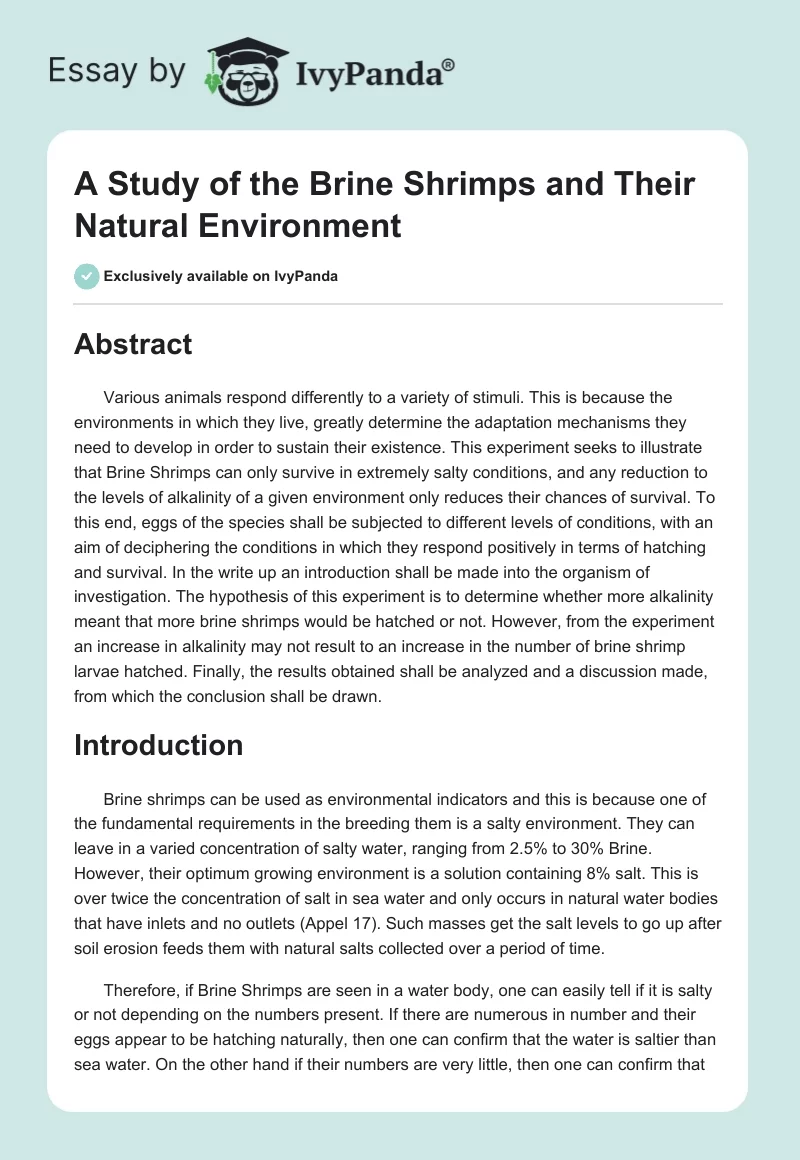 A Study of the Brine Shrimps and Their Natural Environment. Page 1