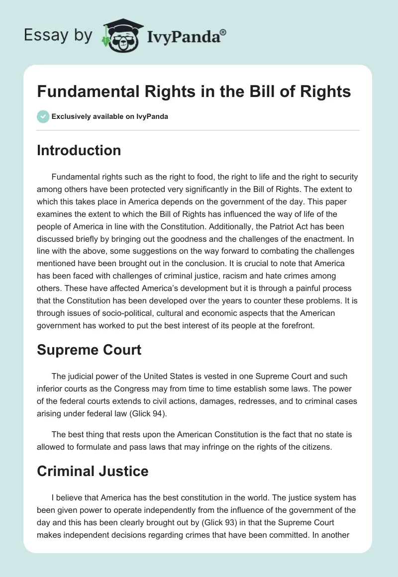 Fundamental Rights in the Bill of Rights. Page 1