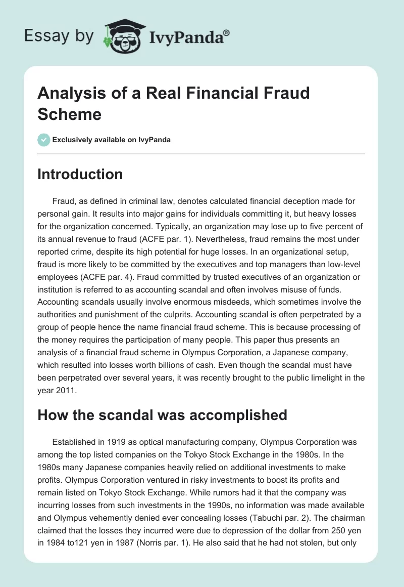 Analysis of a Real Financial Fraud Scheme. Page 1