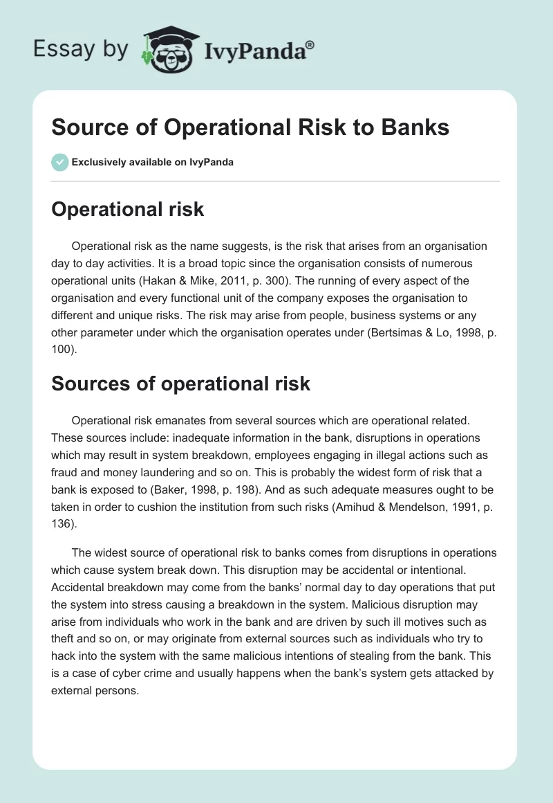 Source of Operational Risk to Banks. Page 1