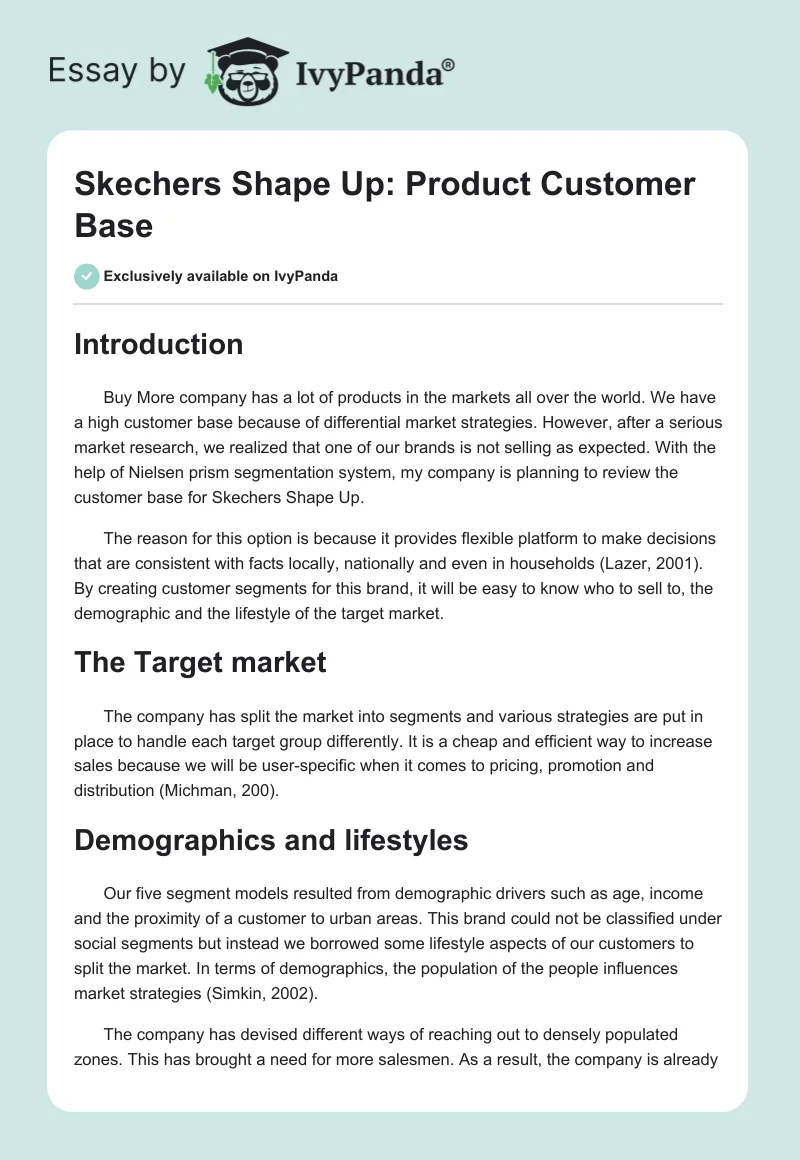 Skechers Shape Up: Product Customer Base. Page 1