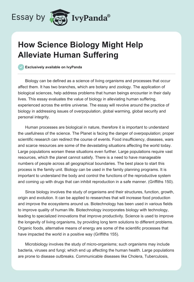 How Science Biology Might Help Alleviate Human Suffering. Page 1