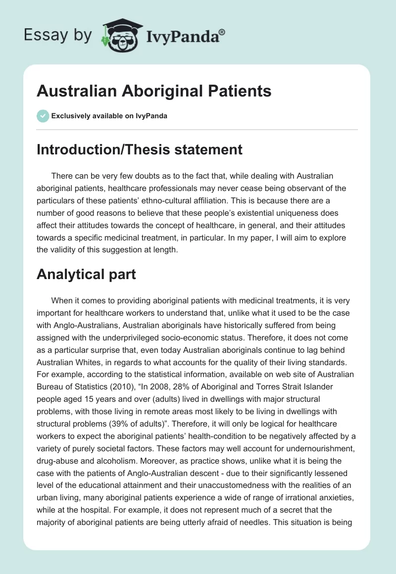 Australian Aboriginal Patients. Page 1