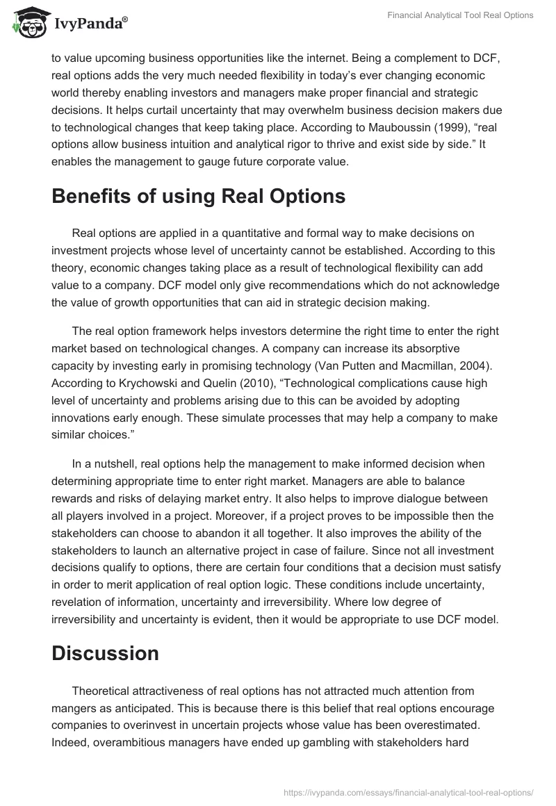 Financial Analytical Tool Real Options. Page 3
