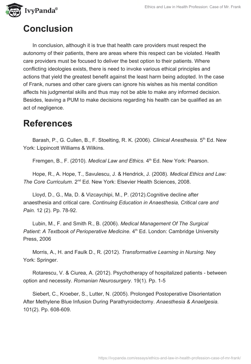 Ethics and Law in Health Profession: Case of Mr. Frank. Page 4