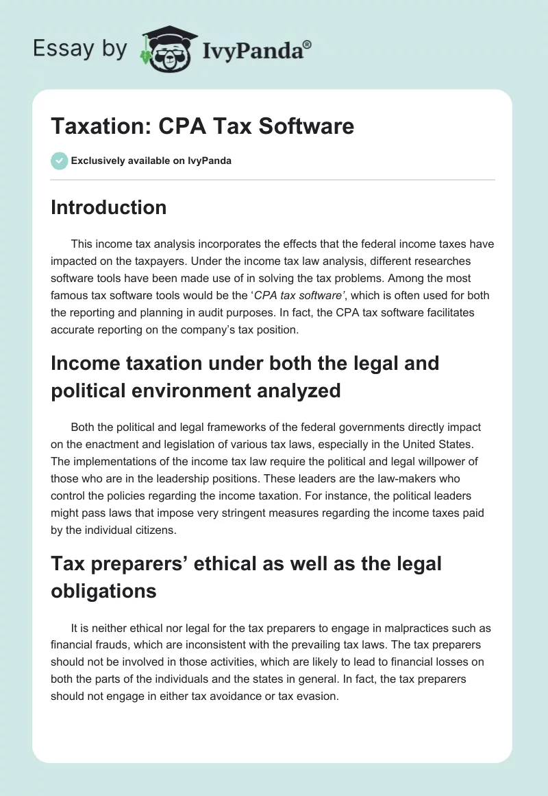 Taxation: CPA Tax Software. Page 1