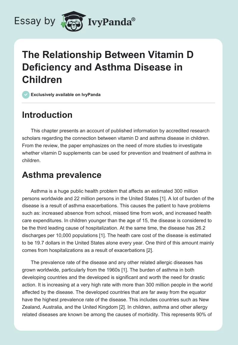 The Relationship Between Vitamin D Deficiency and Asthma Disease in Children. Page 1