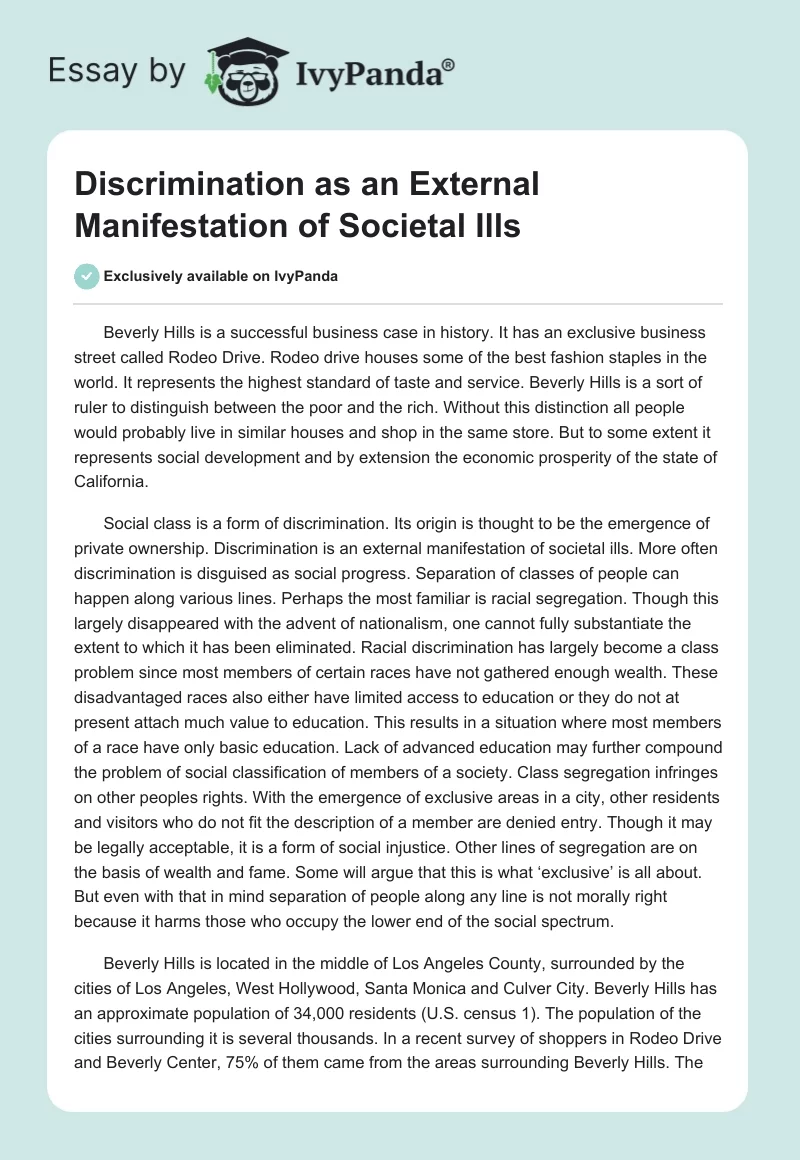 Discrimination as an External Manifestation of Societal Ills. Page 1