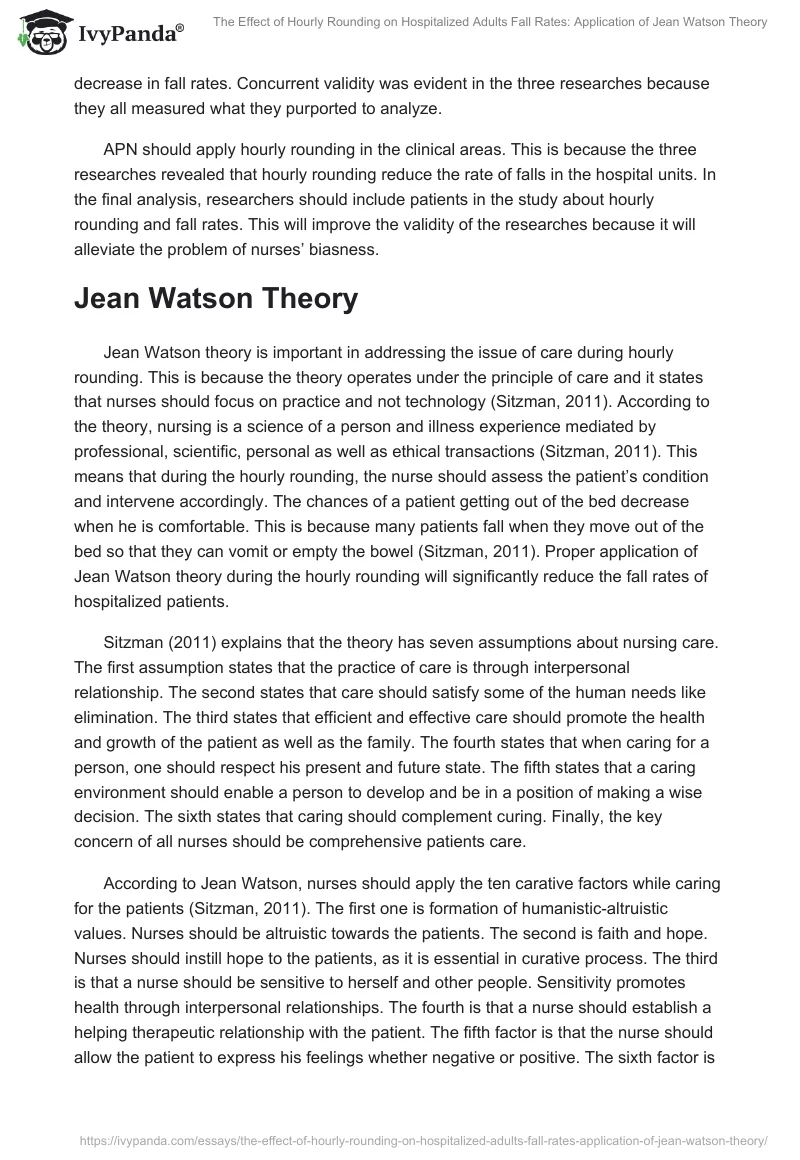 The Effect of Hourly Rounding on Hospitalized Adults Fall Rates: Application of Jean Watson Theory. Page 4