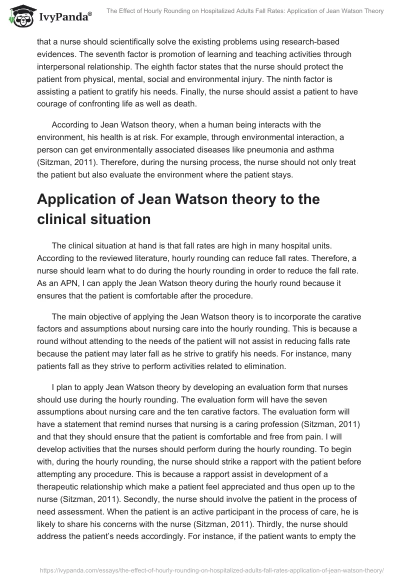 The Effect of Hourly Rounding on Hospitalized Adults Fall Rates: Application of Jean Watson Theory. Page 5