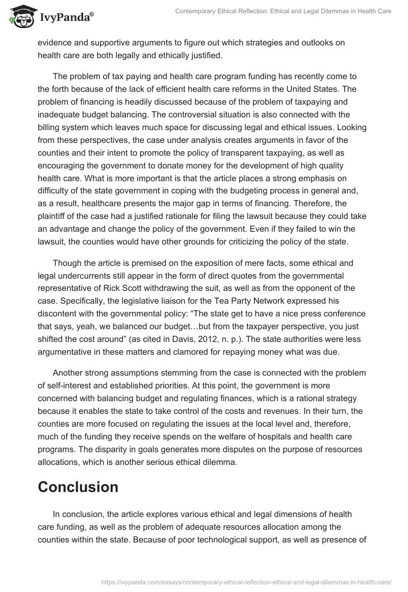 Contemporary Ethical Reflection: Ethical and Legal Dilemmas in Health Care. Page 2
