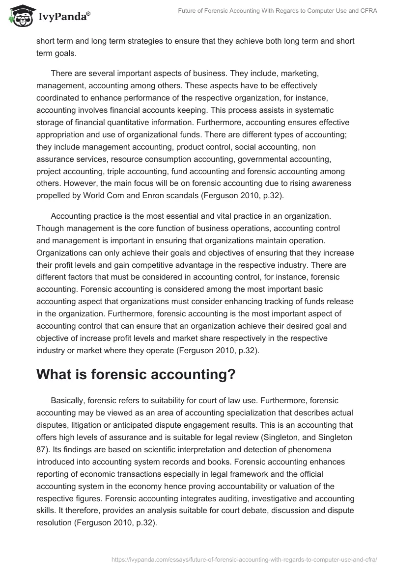 Future of Forensic Accounting With Regards to Computer Use and CFRA. Page 2