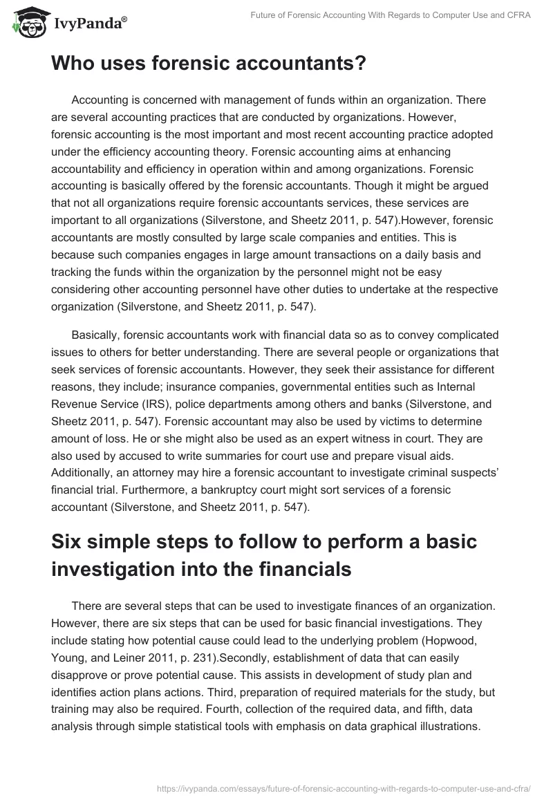 Future of Forensic Accounting With Regards to Computer Use and CFRA. Page 3