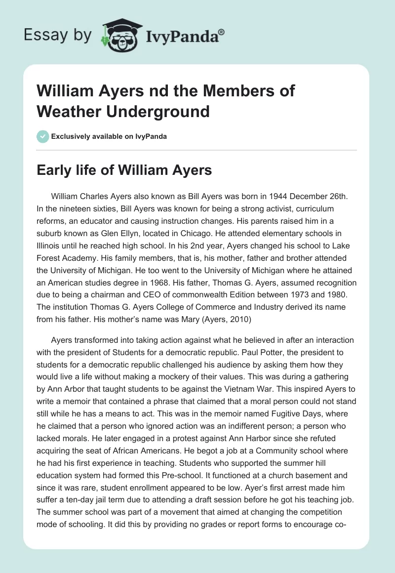 William Ayers nd the Members of Weather Underground. Page 1