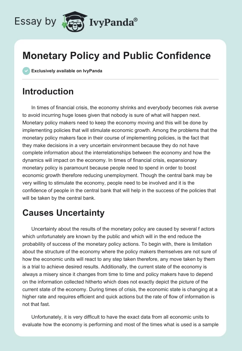 Monetary Policy and Public Confidence. Page 1
