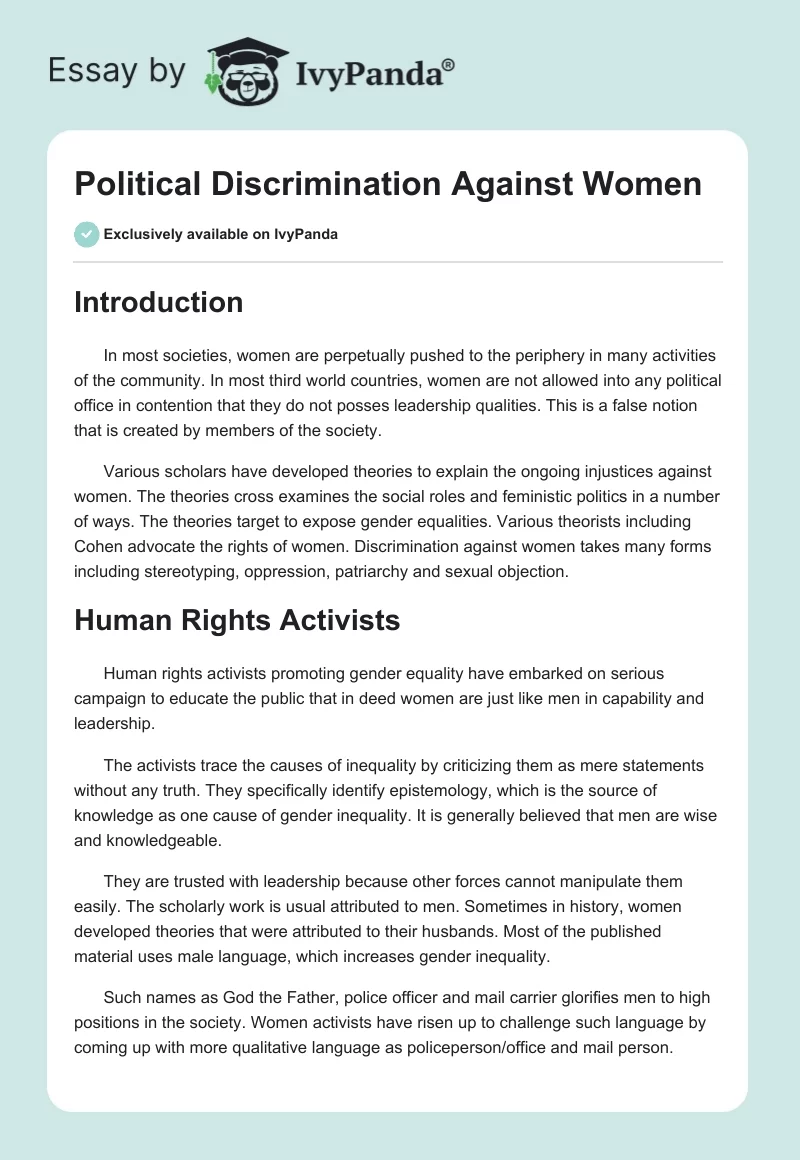 Political Discrimination Against Women. Page 1