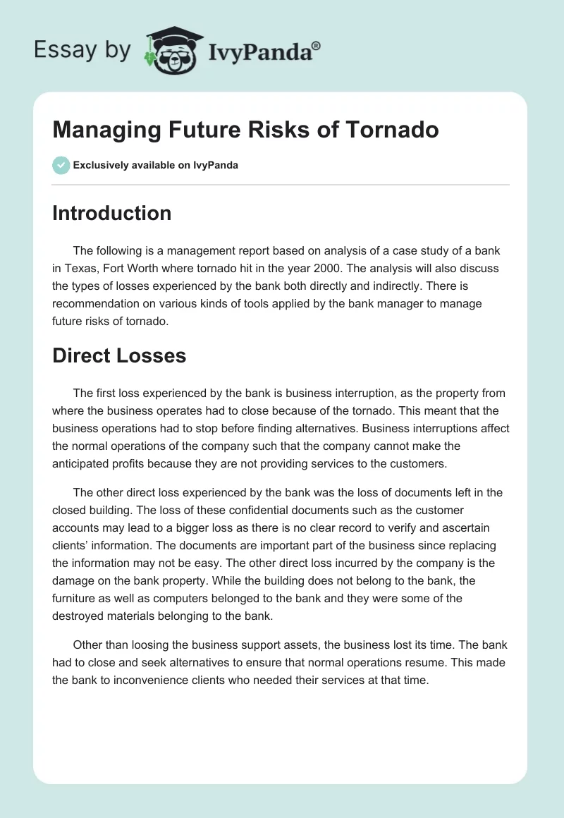 Managing Future Risks of Tornado. Page 1