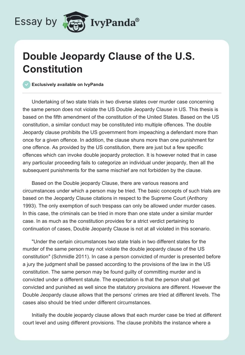 Double Jeopardy Clause of the U.S. Constitution. Page 1
