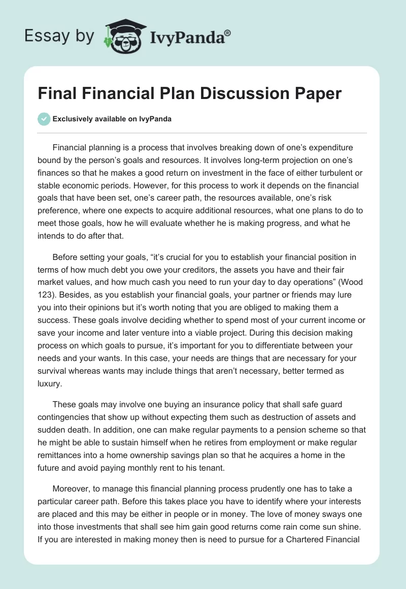 Final Financial Plan Discussion Paper. Page 1
