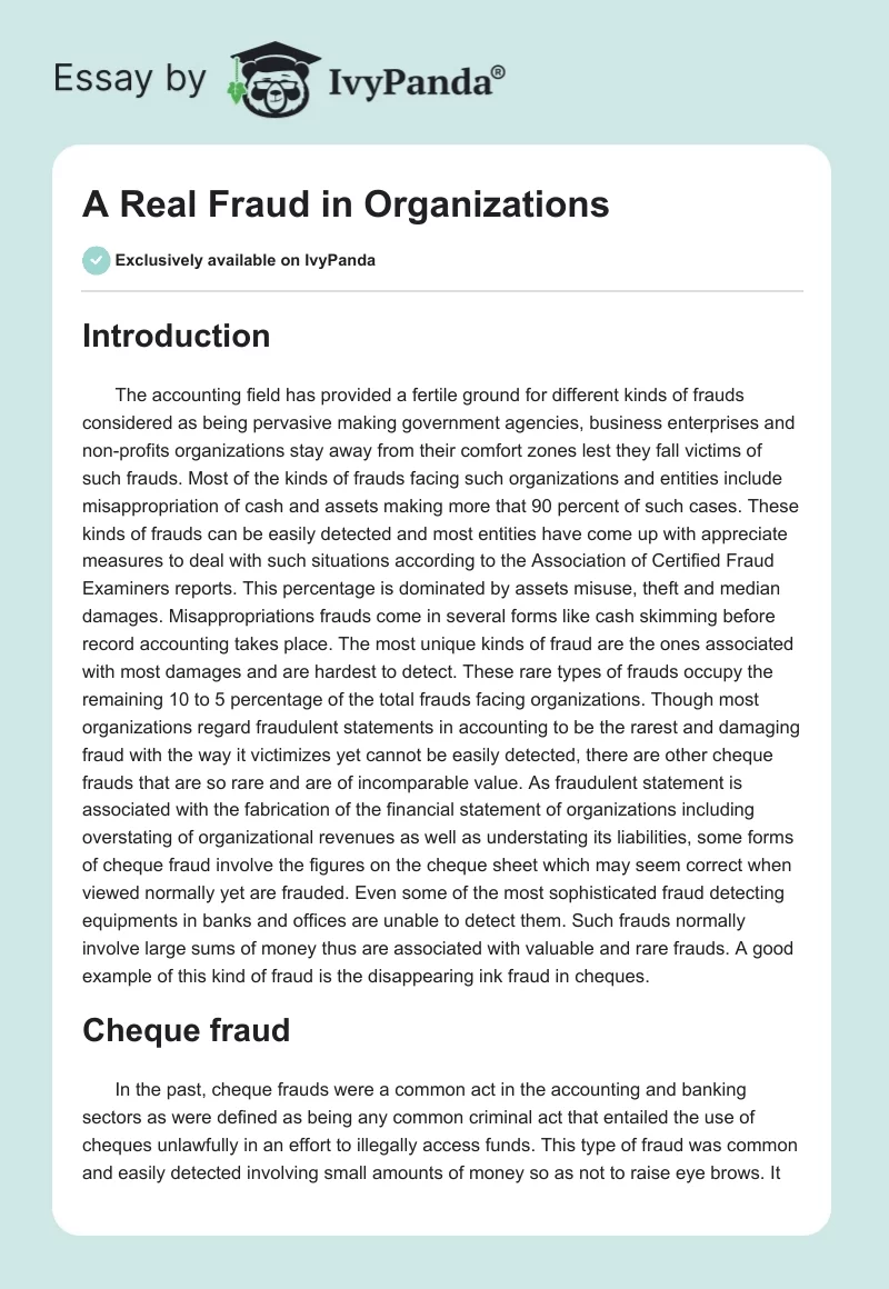 A Real Fraud in Organizations. Page 1