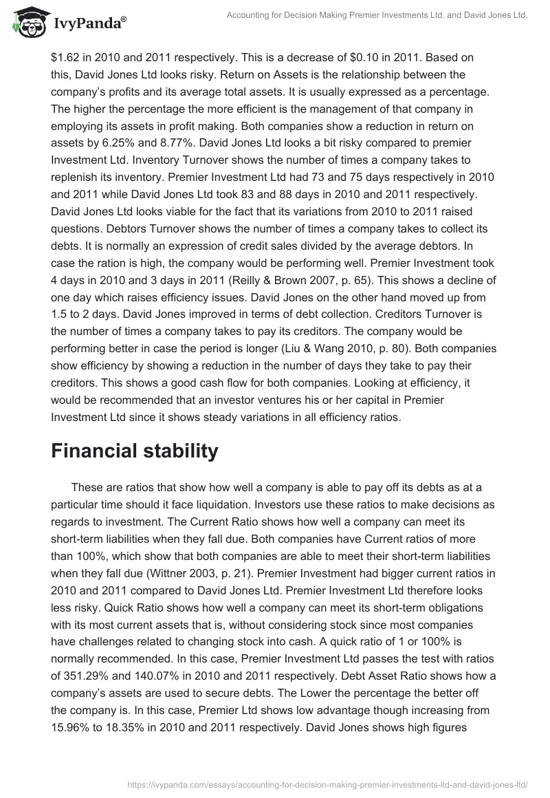 Accounting for Decision Making Premier Investments Ltd. and David Jones Ltd.. Page 2
