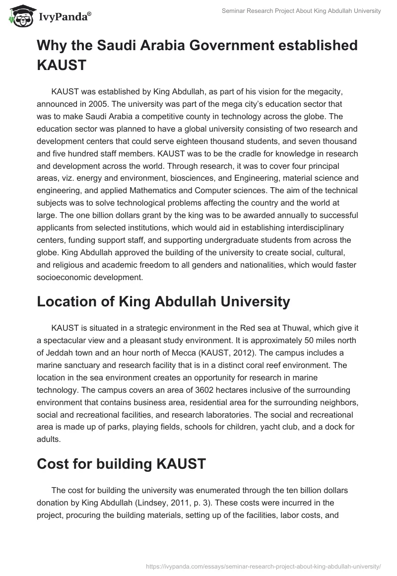 Seminar Research Project About King Abdullah University. Page 2