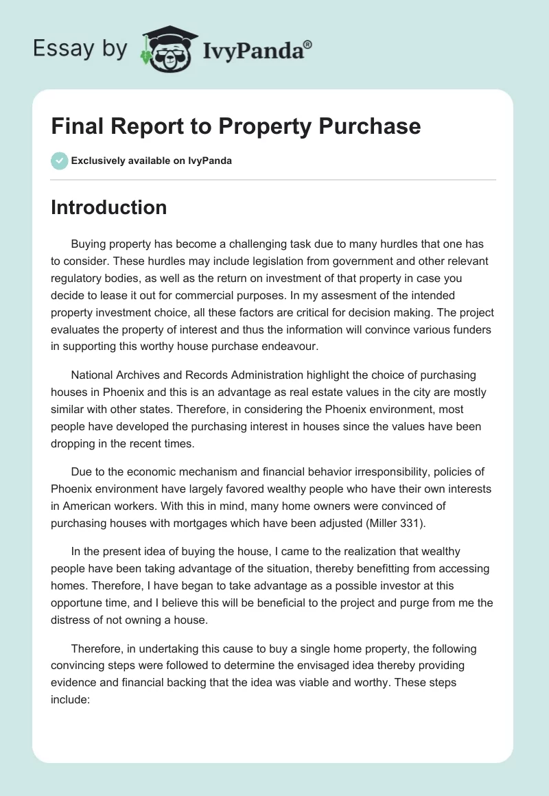 Final Report to Property Purchase. Page 1